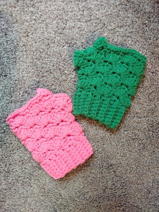 Fingerless gloves pink/green