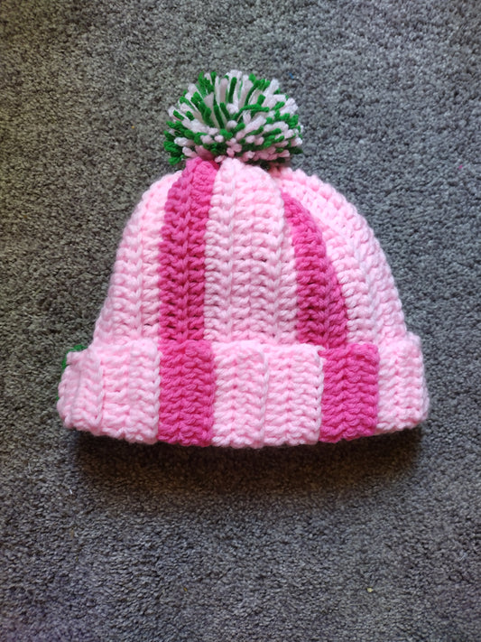 Striped pink/green children's beanie